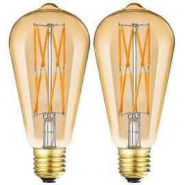 Leools Dimmable Vintage LED Edison Bulbs 12W,Equivalent 100 Watt, 2500K Warm White(Amber Gold Glass), E26 Base, Decorative Antique Shape, Squarrel Cage Filament Vintage Light Bulb, 2-Pack