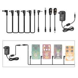 Caline CP-07A Guitar Effects Power Supply Adapter DC 9V 1A with 5-Way Daisy Chain Cable Reversed Polarity Cables Battery Clip Cables