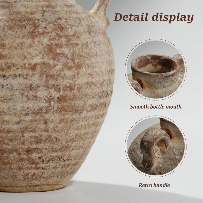Ceramic Flower Vase with Vintage Handles，Farmhouse Rustic, 6-inch vase