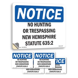 New Hampshire No Hunting Or Trespassing OSHA Notice Vinyl Decal Label 5 Inch x 3.5 Inch - 5 Pack