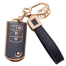 CACARLIKE for Mazda Key Fob Cover with Leather Lanyard, Car Key Fob Case Compatible with Mazda 3 6 8 Miata MX-5 CX-3 CX-5 CX-7 CX-9 Smart Key Protector Holder
