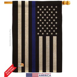 Thin Blue Line Burlap Garden House Flags Kit First Responders Police Cop Law Enforcement Sheriff Officer Support Small Decorative Gift Yard Banner Double-Sided Made In USA 28 X 40