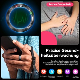 YD LIFE Smart Ring für Herren Damen - 2025 AI Fitness Tracker 5 ATM Wasserdicht mit Temperaturmessung,100+ Sportmodi,Schlafmonitor,Herzfrequenz, SpO2, Smartring für Android iOS (Schwarz, #11-20.8mm)
