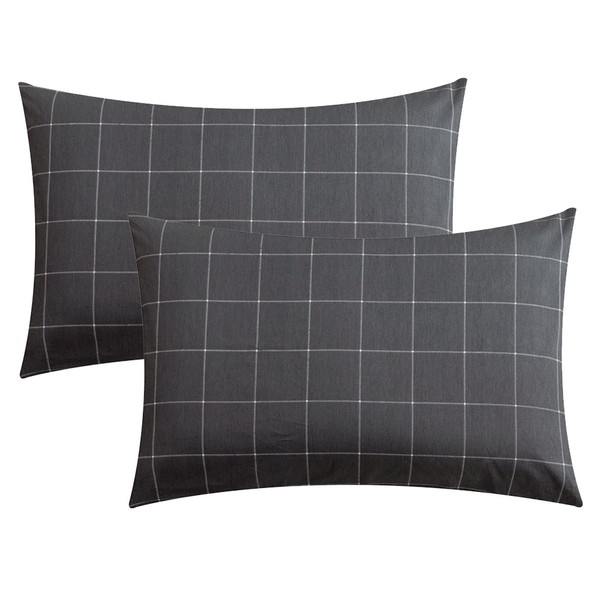 JELLYMONI 100% Natural Cotton Plaid Standard Pillowcases Set, 2 Pack