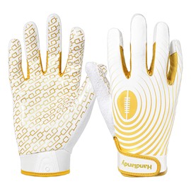 AIGEVTURE Mens Football Gloves Wide Receiver Youth Sticky Mens Receiving Gloves Best Gifts White and Gold Large