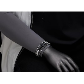 COOLSTEELANDBEYOND Black Sideway Horizontal Lateral Cross Black White Braided Leather Bracelet for Men Women Bangle