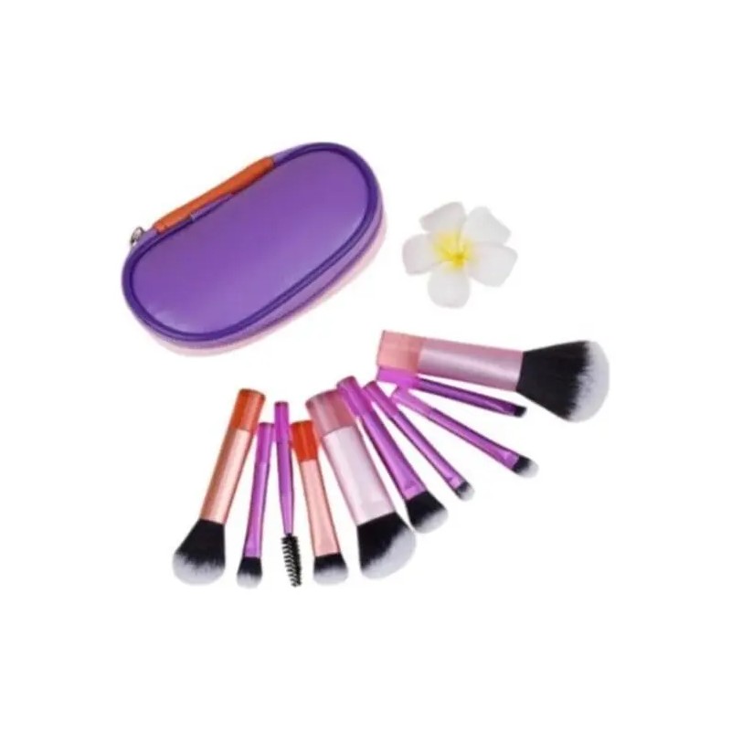 Set 10 Brochas Maquillaje Profesional Fibra Sintética .
