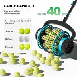 Lnmuzm Tennis Ball Collector Roller, No Bending Over Quick Rolling Picker. 2 Ways to get The Ball,Telescopic Tennis Ball Picker for 1.5"-3" Tennis/Golf/Pickleballs, Up to 40 Tennis Balls