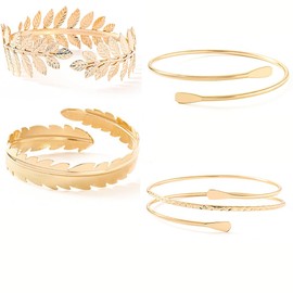 BRDTKUGV 4 Pcs Women Gold Arm Cuff Bracelets, Adjustable Open Wide Wire Bangles, Minimalist Style Bangle Armlets, Fashion Accessories for Daily Wear, Parties, and Unique Travel Gifts