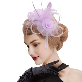 DRESHOW Fascinator Hats for Women Pillbox Hat with Veil Headband and a Forked Clip Tea Party Headpiece, Pinkish Purple, Unit size