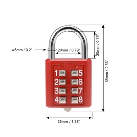 sourcing map 8-Digit Combination Padlock Push Button Lock for Locker Cabinet Red