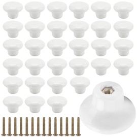NINGWAAN 30 Pack White Door Cabinet Knobs, Ceramic Dresser Drawer Knobs Round Shape Cupboard Handles Drawer Kitchen Cupboard Pull Handle with 0.98 Inch Screws