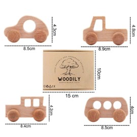 Woodily Wooden Toys - Wooden Toy Wooden Cars for Children Boys Girls from 0 Months, Sustainable, Montessori Toy Wooden Car Baby Toy Birth Motor Skills Toy Chew Toy Birthday Gift