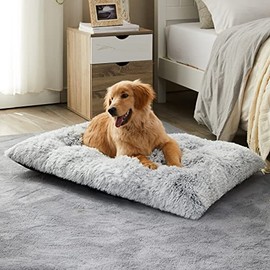BFPETHOME Dog Beds for Large Dogs, Plush Dog Crate Bed Fluffy Cozy Kennel Pad for Sleeping &Ease Anxiety, Washable Dog Mats with Anti-Slip Bottom for Large Medium Dogs
