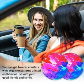 Car Drink Holder Coasters, 2 Pack Ceramic Coasters for Drinks Absorbent Ceramic Stone and Scratch Resistant Cork Base - Style U