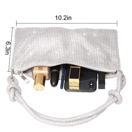 Rhinestone Evening Bags for Womens, Chic Crystal Sparkly Evening Purse Handbag Hobo Bag (Silver)