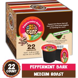 Crazy Cups Decaf Peppermint Bark Flavored Coffee pods, Holiday Coffee, Single-Serve Medium Roast Coffee Cups for Keurig K-Cup Machines, Hot or Iced, 22 Count
