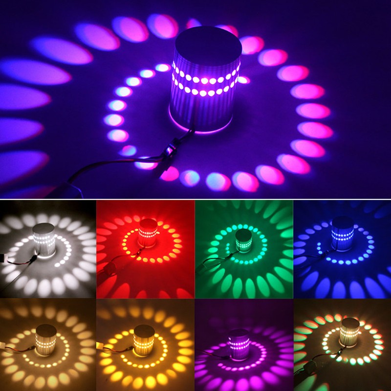 3W RGB LED Wall Light Lamp Spiral Hole Luminous Lighting