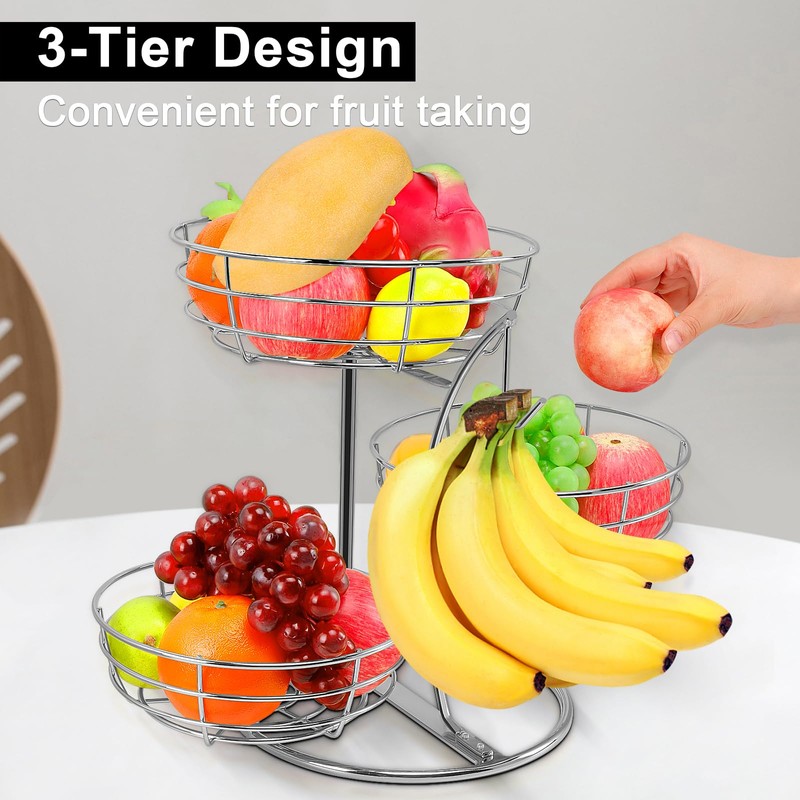 Livabber Fruit Basket Bowl with Banana Hanger, Fruit Vegetable Storage