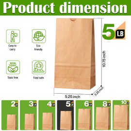 Glownary - White Paper Bags for Lunch, Craft, or Takeout. (5 LB, 100 Count - Brown)