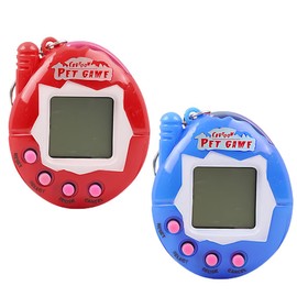 CPJJ 2 Pieces Electronic Pets, Electronic Pet Game Machine With Keychain Retro Handheld Console Mini Digital Virtual 90S Toys Animal Cyber Toy For Adults Teens Birthday Gift(Blue,Red,Egg Shape)
