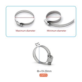 ZIPCCI Hose Clamp, 1 Inch Stainless Steel Worm Gear fuel line hose clamps, 19-29mm (25pack)