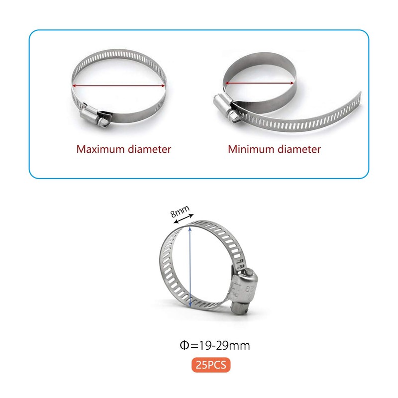 ZIPCCI Hose Clamp, 1 Inch Stainless Steel Worm Gear fuel
