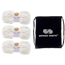 Lion Brand Go for Faux Thick & Quick Baked Alaska 323-098 (3-Skeins - Same Dye Lot) Jumbo #7 Polyester Yarn for Crocheting and Knitting - Bundle with 1 Artsiga Crafts Project Bag