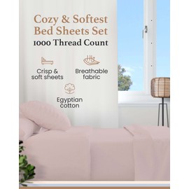 GOOD SLEEP BEDDING California King Sheet Sets - 100% Egyptian Cotton Sheets California King Size, 4Pc, 1000 TC, Cal King Sheet Set, Soft Sateen Weave, 16" Deep Pocket California King Sheet Set - Blush