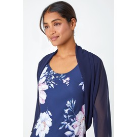 Roman Originals Chiffon Bolero Shrug Jacket for Women UK - Ladies Ruched Hem Cover Up Smart Formal Mesh Wrap Shimmer Cropped Blazer Wedding Guests Cardigan Cardi Crease Free - Navy - Size 16