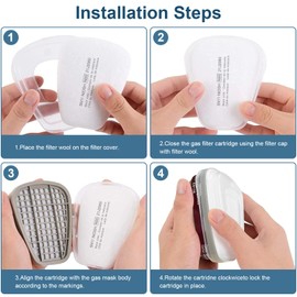 ACDOLF Filter for Respirator Mask Set, Filter Against Organic Vapours Set, Cotton Filter Filters, 10 Filter Cotton + 2 Filters and 2 Cover Caps for Painting, DIY, Construction Sites & Industry