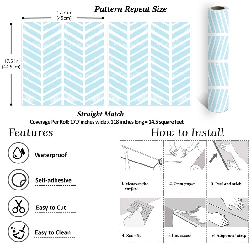 VEELIKE Blue Stripe Geometric Peel and Stick Wallpaper Blue and