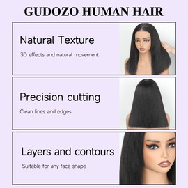 GUDOZO Yaki Straight Human Hair Wig Glueless Wigs Human Hair Pre Plucked Pre Cut 180% Density 9x6 HD Lace Front Bob Wig Human Hair Wigs for Black Women 10Inch