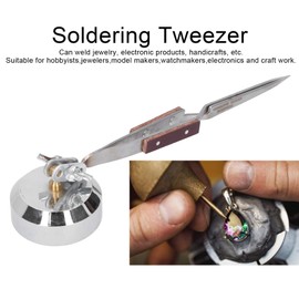 LOCADENCE Third Hand Tweezers, Metal Rebound Soldering Tweezers with Base, Working Bench Tool for Professionals and Jewelry Repair Shops, Hobbyists, Model Makers (Straight Mouth)