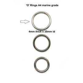 ‘O’ Rings welded polished Marine Grade A4 Stainless Steel 316. Pack of 2 Rings (4mm x 35mm id)