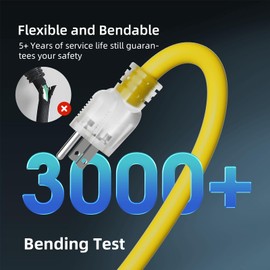 islewire 12 Gauge Outdoor Extension Cord 50 FT Waterproof, 3 Prong Plug, SJTW Heavy Duty 15A 1875W, Yellow Extension Cable with Lighted end for Commercial Use and Major Appliances, ETL Listed