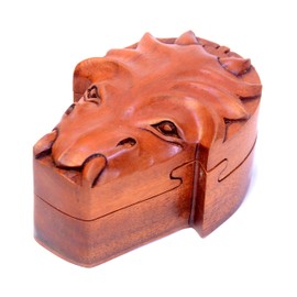 Brave Wings Hand Carved Wooden Trinket Puzzle Box ~ Dragon Head ~ OOAK Ornament Sculpture Figurine Statue Unique Table Decoration Home Decor Gift for Christmas and Birthdays ~ 4242
