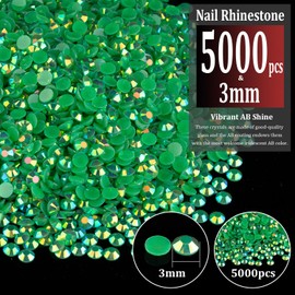 BELLEBOOST 5000pcs 3mm Resin Rhinestones Bulk, Dark Green AB Flatback Round Jelly Rhinestones Bedazzling Non Hotfix Crystal Gems Large Quantity Wholesale for DIY Crafts Clothes Tumblers Face Makeup Manicure