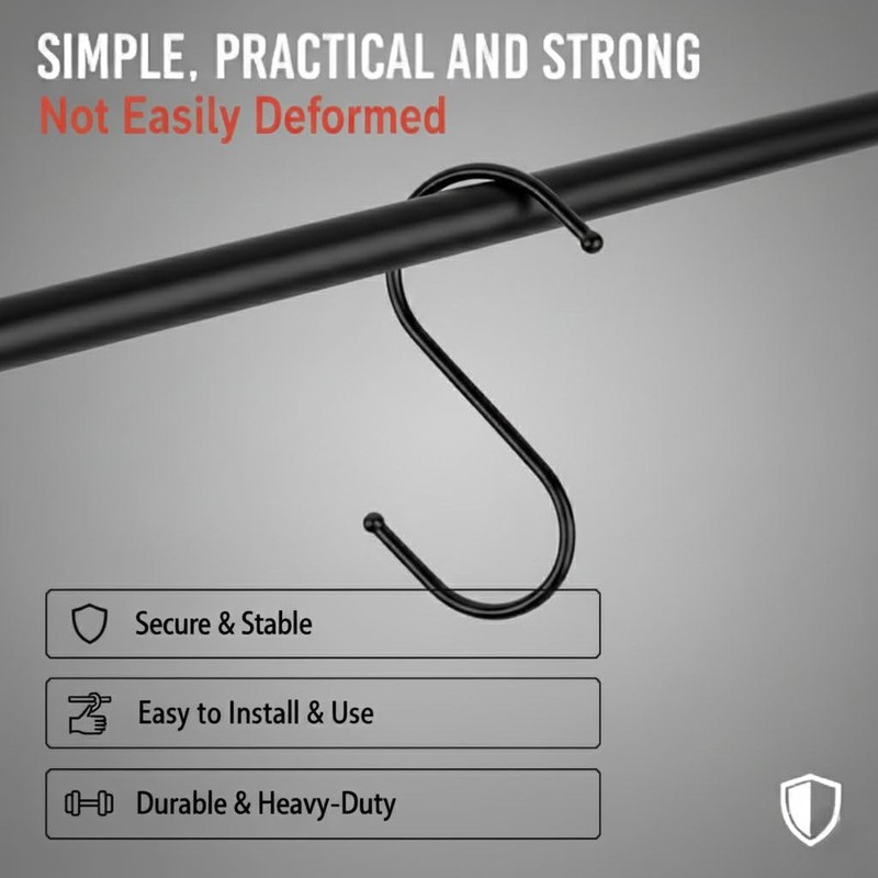 30 Pack Black S Hooks for Hanging Plants, Metal Hooks