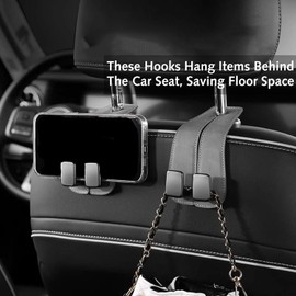 Luxiremi 2pcs Car Seat Hooks for HeadrestPurse Hook for Car Headrest Car Seat Organizer Hooks Auto Seat Hook Hangers Storage Headrest Hooks for Car Tool Car Inside Accessories (grey)