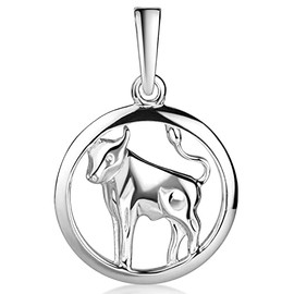 Materia KA-492 Taurus Pendant 925 Silver Round Zodiac Sign Pendant, Silver