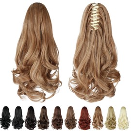 HEWEICSY Ponytail Extension, Clip on Ponytails for Women, 14" Claw Clip in Short Curly Wavy Pony Hair Extension for Women - Blonde