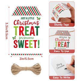 KINGLAKE Christmas Gift Tags,Christmas Tags for Gifts,Christmas Treat for Someone Sweet Gift Tags,Christmas Gift Tags with String,50 Pcs Xmas Paper Gift Tags for Presents,Holiday Gift Tags Labels
