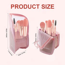 MultiValue Small Makeup Bag, Portable & Foldable Travel Makeup Pouch Makeup Brush Holder Professional Dust-Free Stand-Up Mesh Makeup Brush Organizer with Divider for Cosmetics & Brush (Pink)