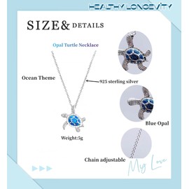 GAUEIOUR Opal Turtle Necklace,Blue Opal Sea Turtle Pendant Sterling Silver Necklace Jewelry for Women Gifts,Opal Ocean Themed Cute Turtle Necklace