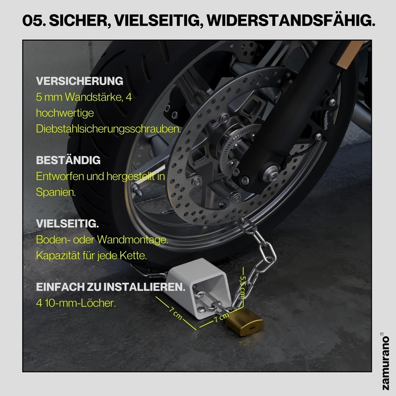 ZAMURANO. Ground anchor bicycle, wall anchor, bicycle lock, motorcycle anti-theft