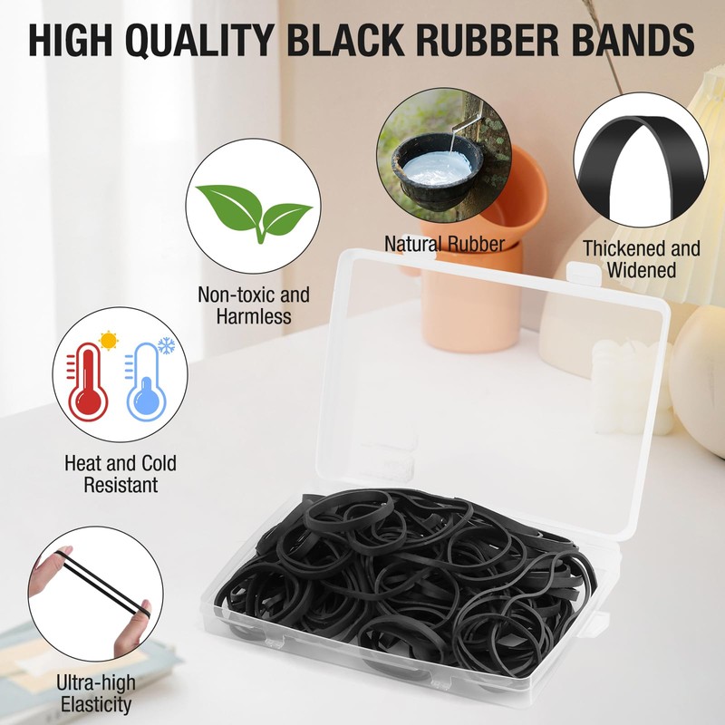 120 Pcs Black Wide Rubber Bands,4 Sizes Heavy Duty Thickened