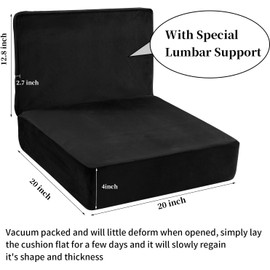 HOMBYS Foam Recliner Chair Cushions for Elderly, 4" Thick Chair Pads with Back Support for Office, Non-Slip Medium Firm Seat Cushion with Lumbar Pillow (Black, 22"x22"+13" Backrest)