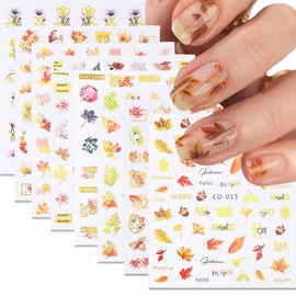 Fall Nail Art Stickers 8 Sheets Yellow Maple Leaves 3D Self-Adhesive Nail Decals Autumn Leaves Designs Thankgiving Decorations Flower Maple Sunflower DIY Manicure Supplies for Women Girls&Kids