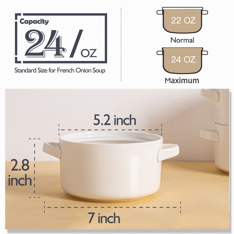 DELLING 6 Pack Soup Bowls with Handles, 24 Oz Large
